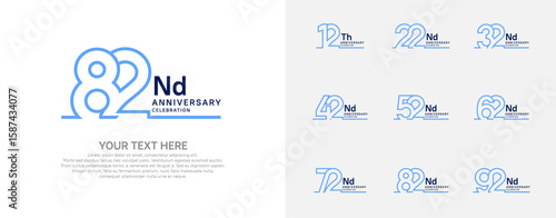 Anniversary logo set vector design, blue and black color for celebration event