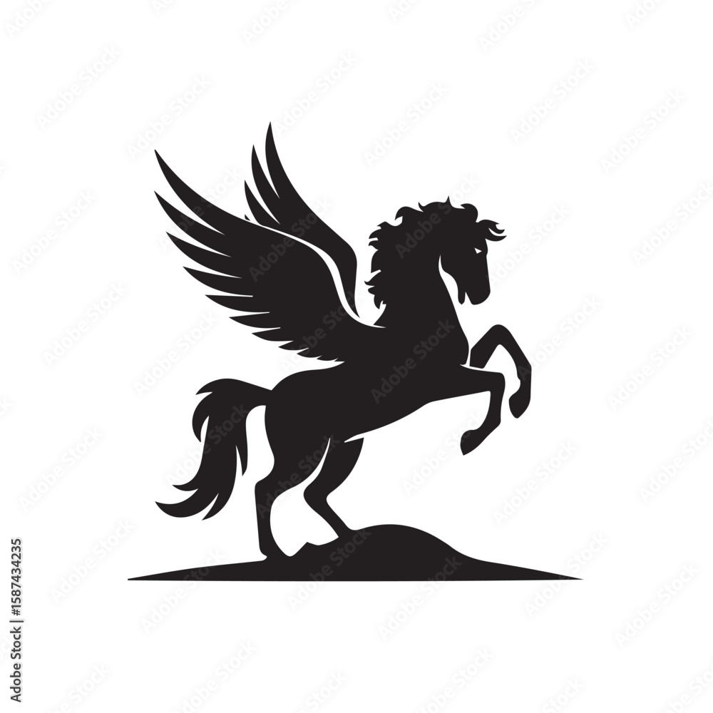 Fototapeta premium Mystical Pegasus Silhouette A Symbol of Freedom and Grace - An illustration of a winged horse, capturing its strength and ethereal beauty in a sleek, minimalist design.