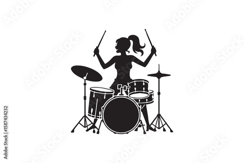 female drummer set illustration vector