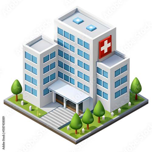 Modern Hospital Building Isometric Design for Healthcare Websites and Presentations
