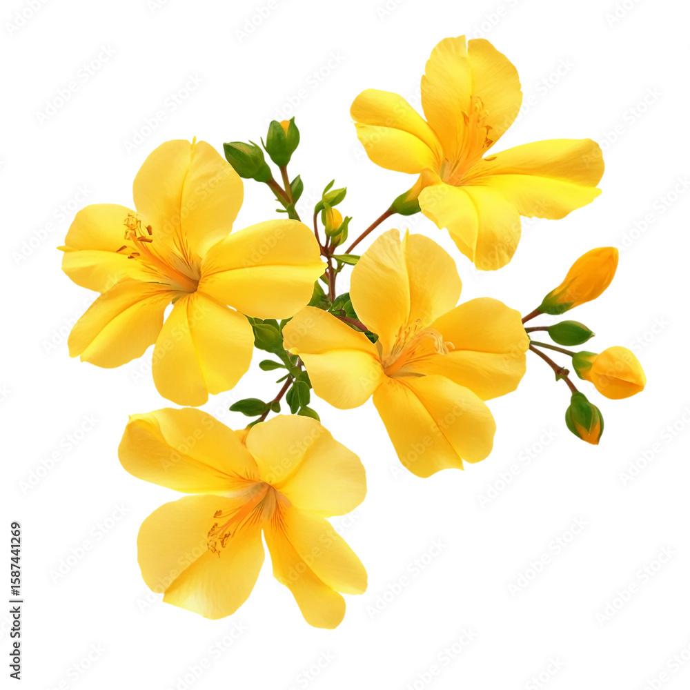 Fototapeta premium Vibrant yellow tecoma stans flowers isolated on a white background png ai generated