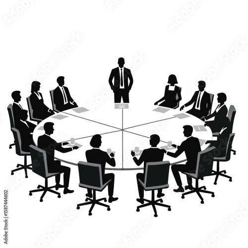 Business meeting with people around a circular table discussion