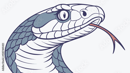 Illustration of a snake head with its tongue out and scales on its head and neck area
