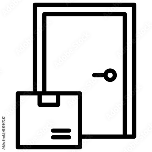 Doorstep Delivery Outline Icon Vector Design - Box in front of door, indicating home delivery, doorstep drop-off, or contactless shipping