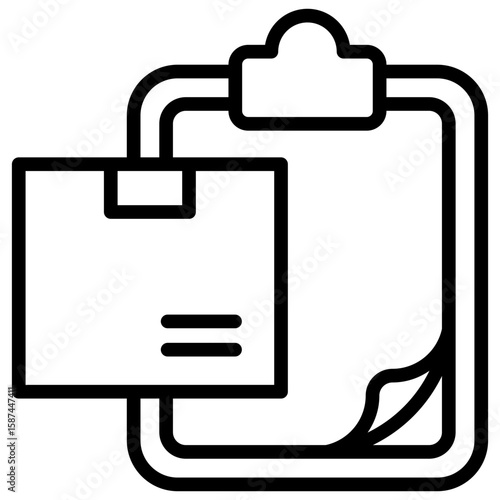 Packing List Outline Icon Vector Design - Clipboard with documents and a box, symbolizing order detail, packing list, or inventory sheet