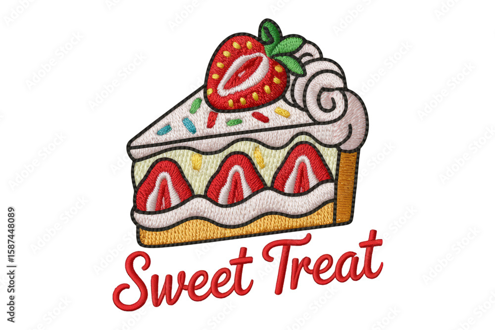 Strawberry cake slice with cream and sprinkles dessert Strawberry cake slice with cream and sprinkles dessert