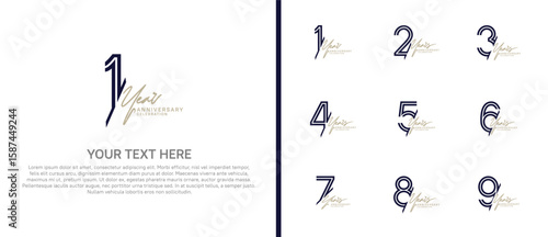 logo anniversary set. purple color with brown handwriting on white background for special event