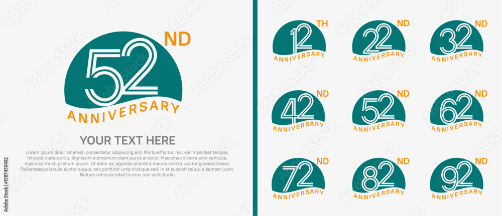Fototapeta premium logo anniversary set. green color with half circle on white background for special event