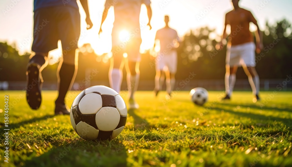 Fototapeta premium Soccer players in action at sunset
