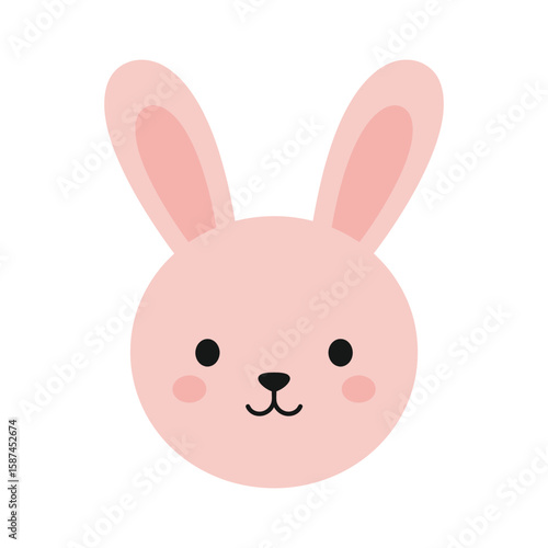 A cute pink bunny face isolated on white background, perfect for easter designs and childrens illustrations