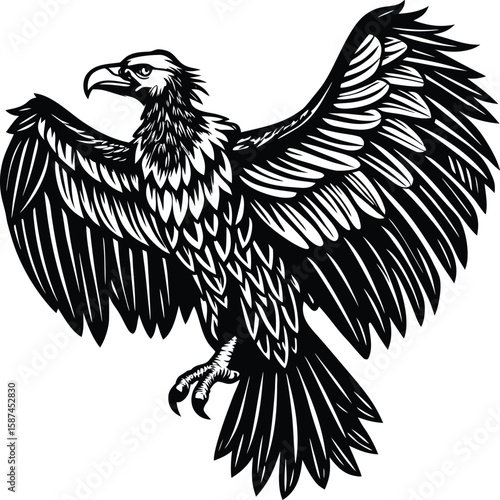Majestic eagle with spread wings and sharp talons bird predatory