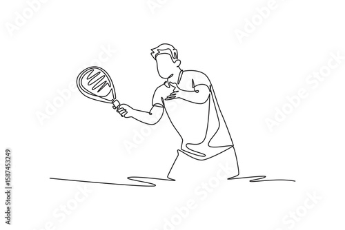Champion. Young man, padel tennis player. padel concept. Single line draw design. Vector graphic illustration