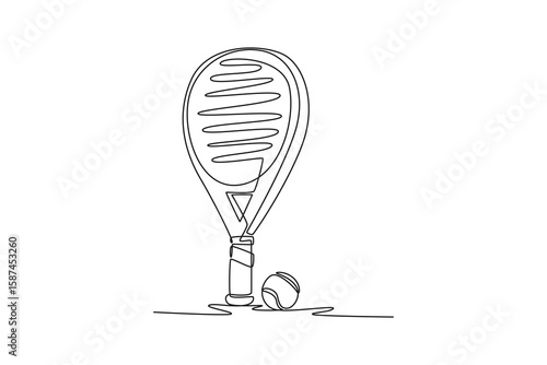 racket and paddle ball. padel concept. Single line draw design. Vector graphic illustration