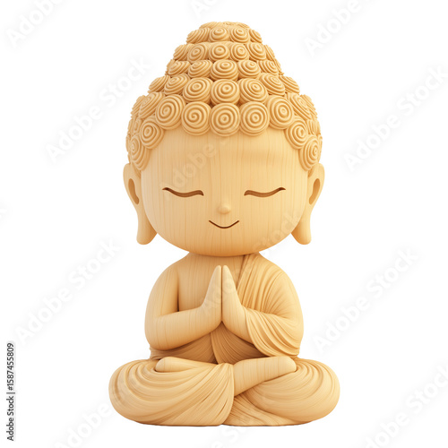 Carved Wooden Buddha with Prayer Gesture