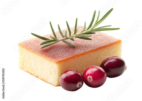 Square Cheesecake with Rosemary Garnish and Cranberries