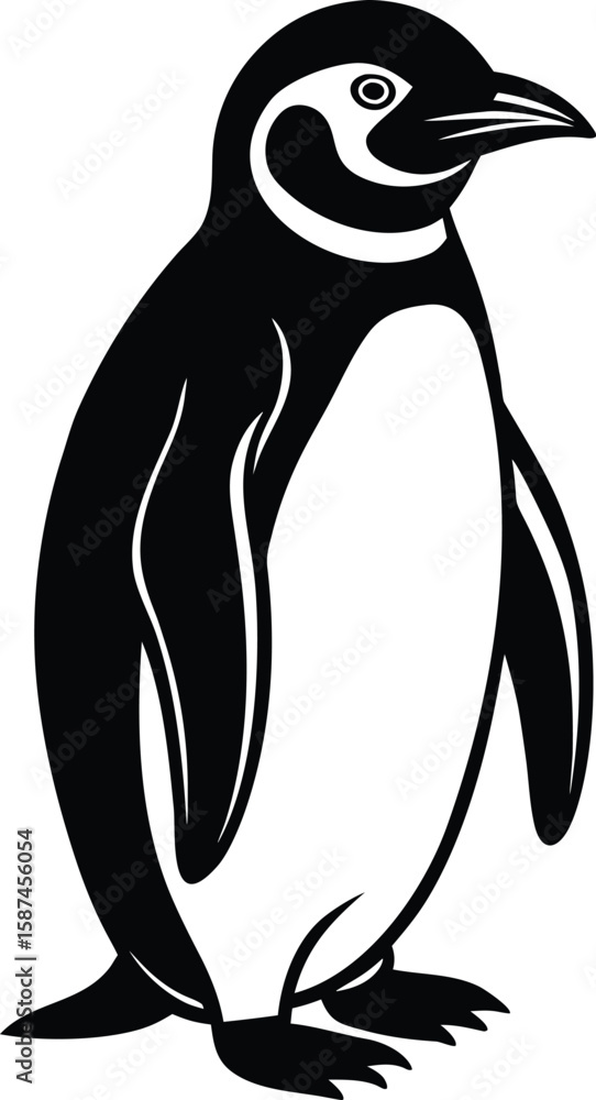 Fototapeta premium Stylized black and white penguin standing bird animal