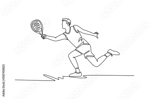 man playing Padel tennis player. padel concept. Single line draw design. Vector graphic illustration