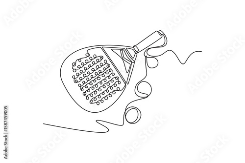 two balls and a padel tennis racket. padel concept. Single line draw design. Vector graphic illustration