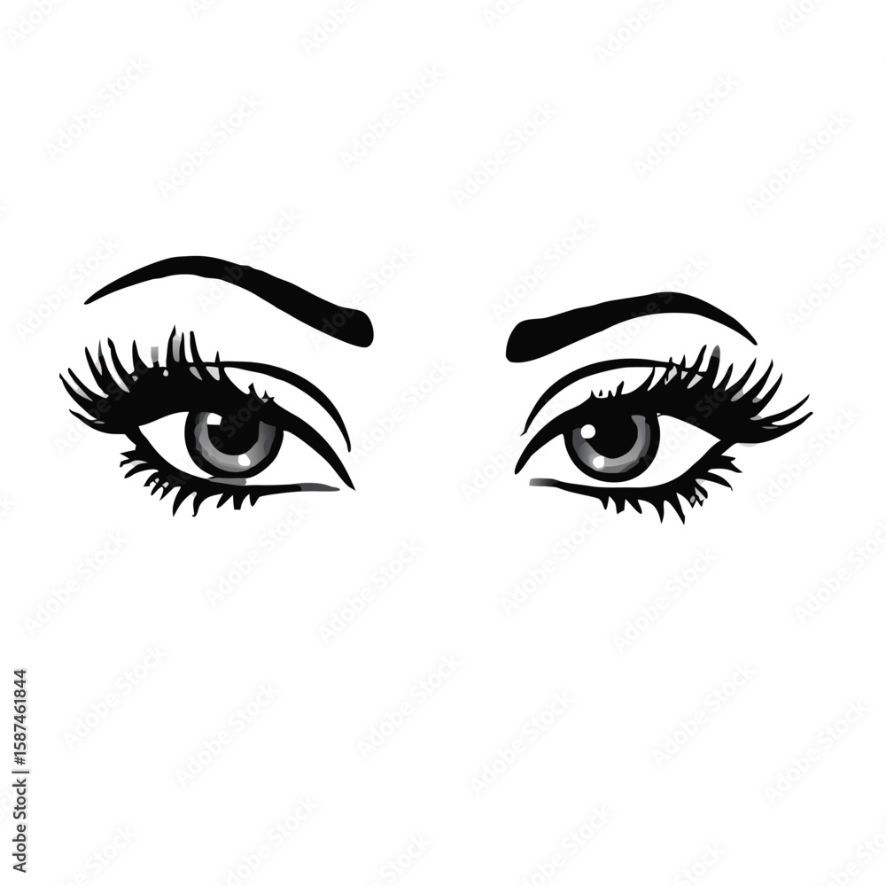 Wide open eyes with long lashes and arched eyebrows eyelashes black Wide open eyes with long lashes and arched eyebrows eyelashes black