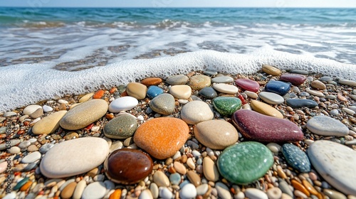 Wallpaper Mural Vibrant stones on ocean beach colorful rocks and sea waves Torontodigital.ca