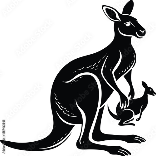 Mother kangaroo with joey in pouch marsupial animal