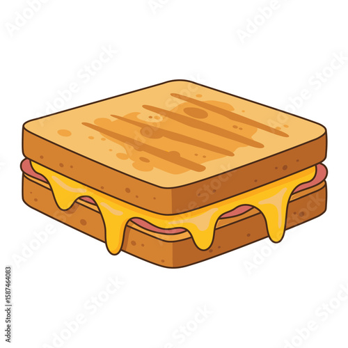 A golden and crispy grilled cheese sandwich with melted cheese oozing out, isolated on white background