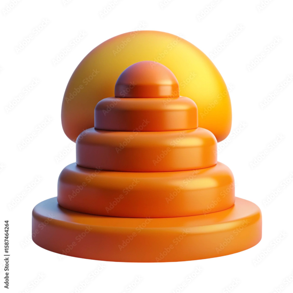 Abstract 3d rendered orange tiered structure with a yellow spherical background on black Abstract 3d rendered orange tiered structure with a yellow spherical background on black