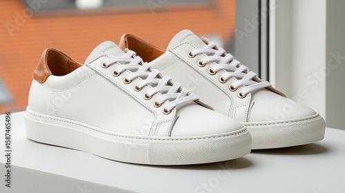 Wallpaper Mural White leather sneakers minimalist fashion footwear photography Torontodigital.ca