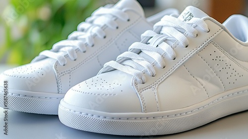 Wallpaper Mural White leather sneakers minimalist fashion footwear product photography Torontodigital.ca