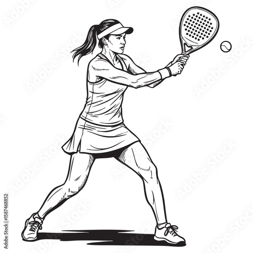Woman padel player hitting ball vector illustration