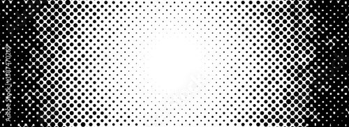 Grunge halftone radial gradient texture. Black pixel distress circle backdrop. Weathered grit noisy background. Damaged glitched round print overlay. Fading gritty sandy vignette wallpaper. Vector