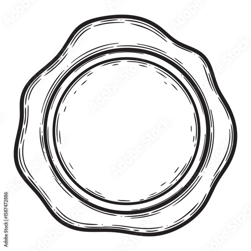 Blank wax seal stamp woodcut engraving vector illustration