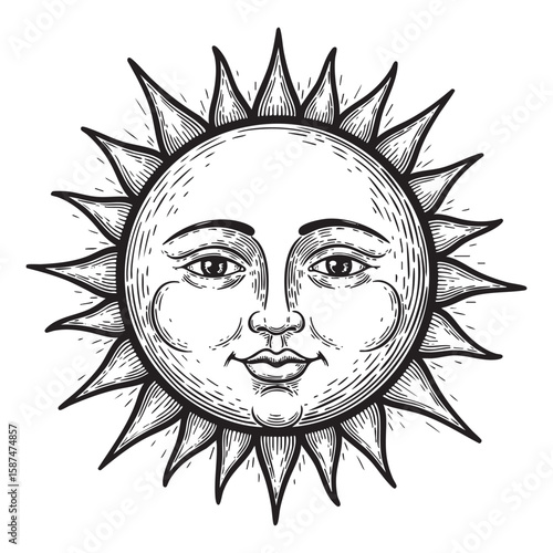 Astrological sun with face vintage woodcut engraving vector illustration
