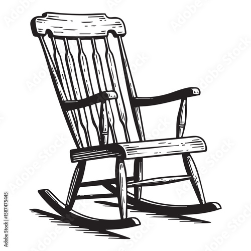 Wooden rocking chair vintage woodcut engraving vector illustration