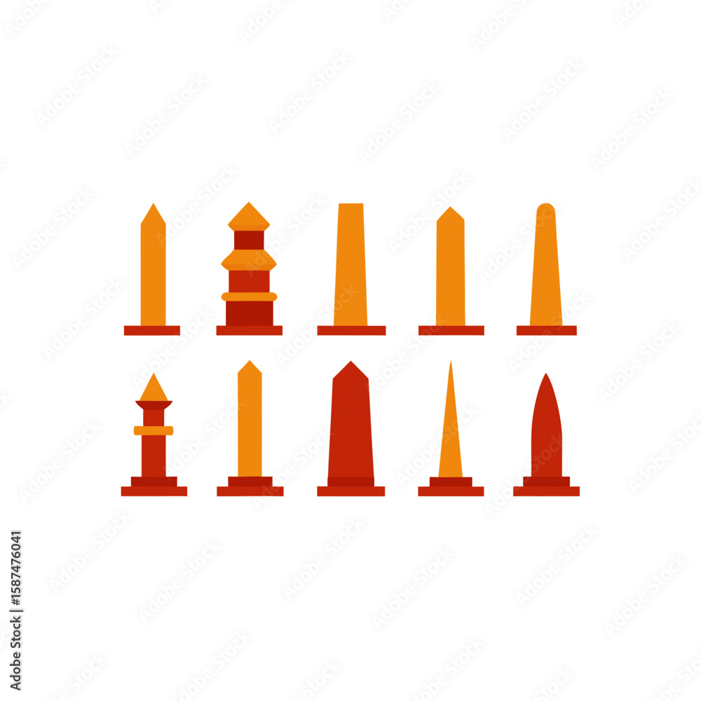 different ancient obelisk icons set different ancient obelisk icons set