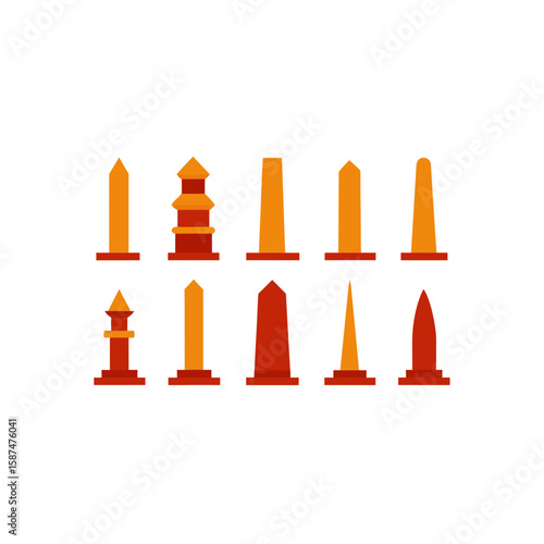  different ancient obelisk icons set 