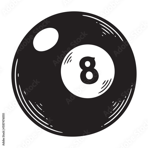 Billiards eight ball sketch woodcut engraving vector illustration