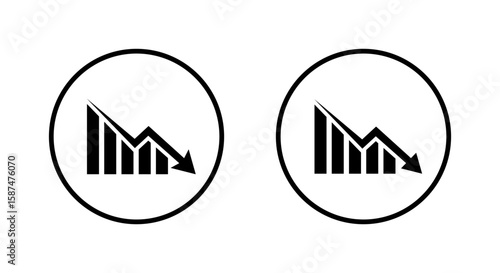 Bar chart with downward arrow icon. Financial crisis concept. Economy downturn and loss symbol in circular outline