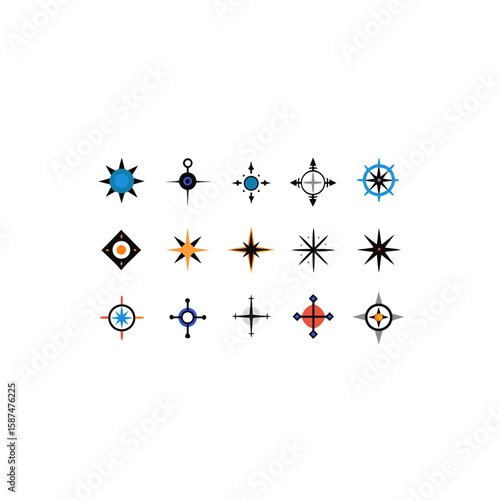 different arcane compass icons set 