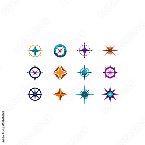 different arcane compass icons set 