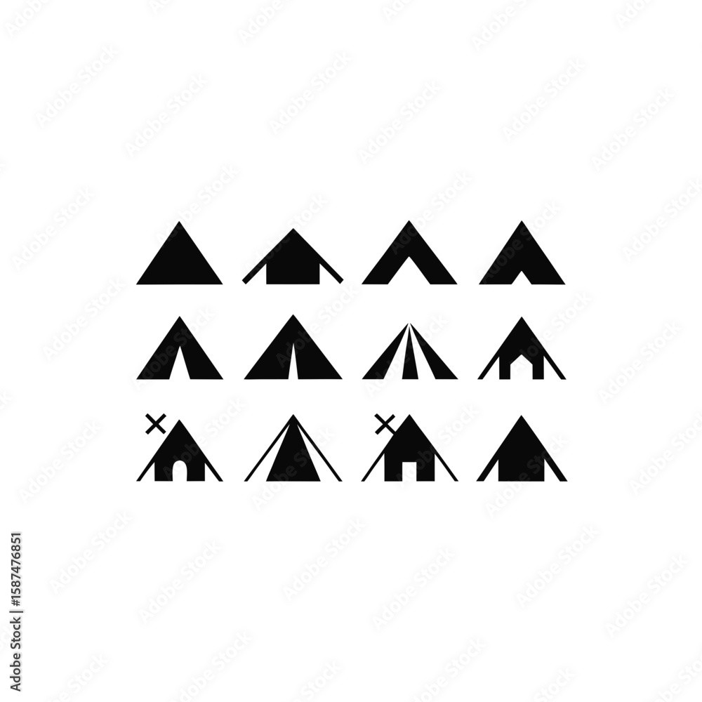 different camp tent icons set different camp tent icons set