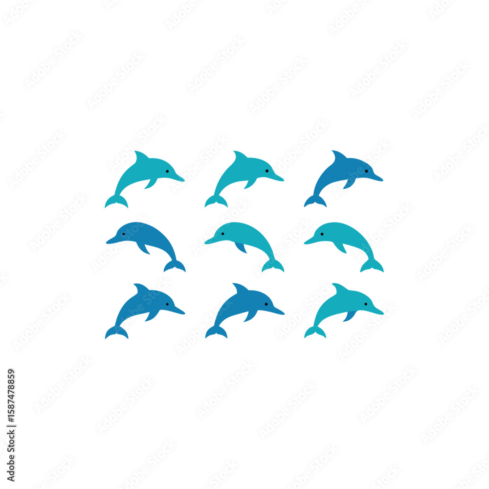 Naklejka premium different dolphin icons set on white background 
