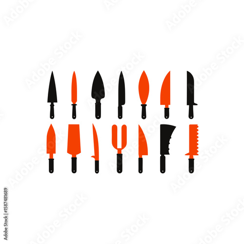  different hunting knife icons set 