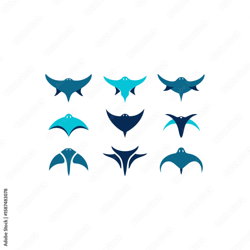 Naklejka premium different manta ray icons set