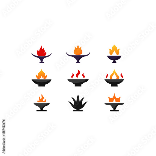  different mystic flame brazier icons set 