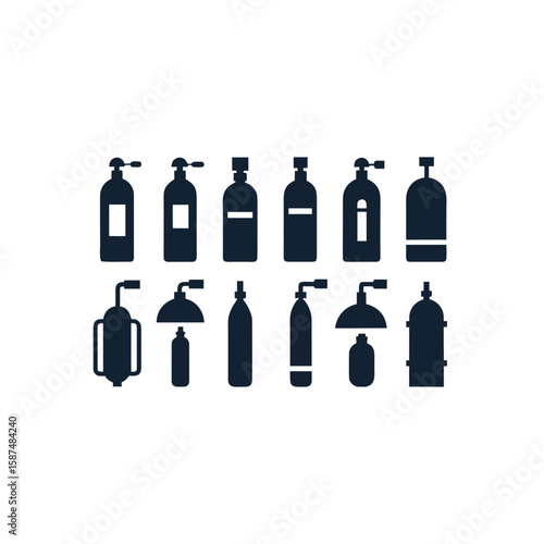  different oxygen tank diving icons set 