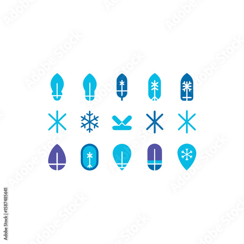  different snowshoe icons set 