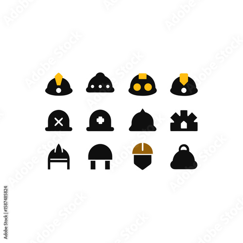  different spelunking helmet icons set 