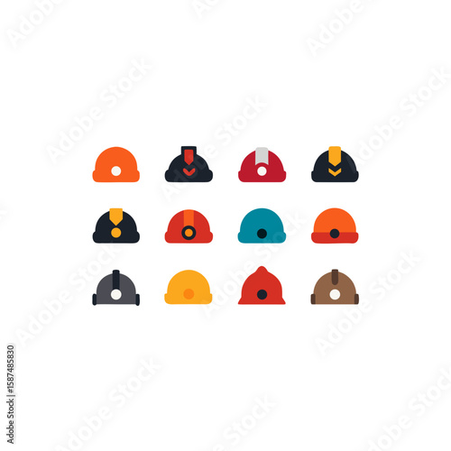 different spelunking helmet icons set