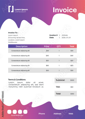 Editable vector invoice template with a clean, modern design perfect for businesses and freelancers